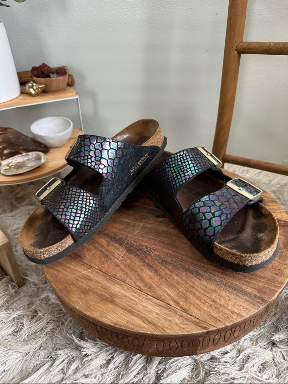 Birkenstock 245 Shiny Snake Buckle 
Sandals Size 38  US W7-7.5‎ Made In Germany